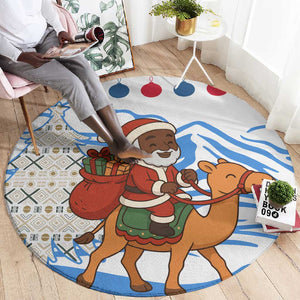 Somalia Christmas Round Carpet Santa on Camel Christmas Tree Ornaments Candy Canes and Snowflake - African Pride