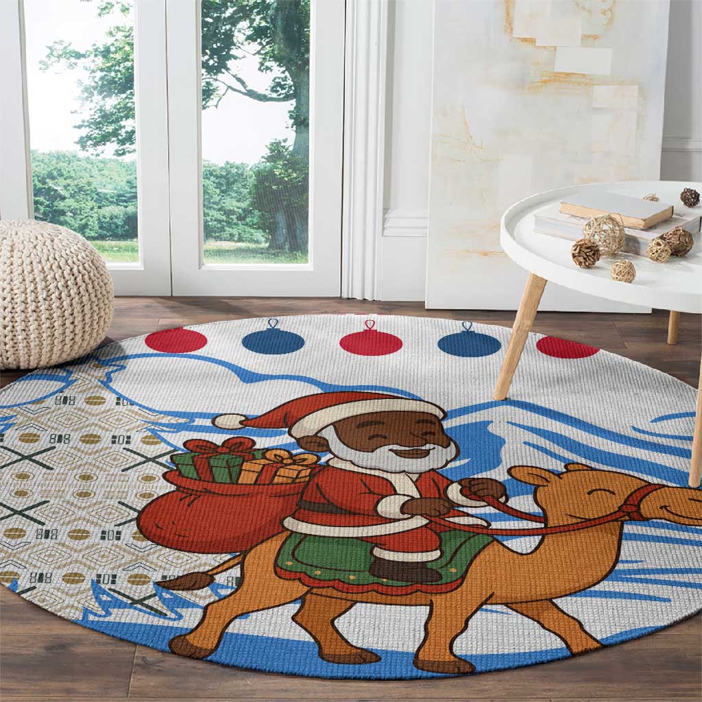 Somalia Christmas Round Carpet Santa on Camel Christmas Tree Ornaments Candy Canes and Snowflake - African Pride