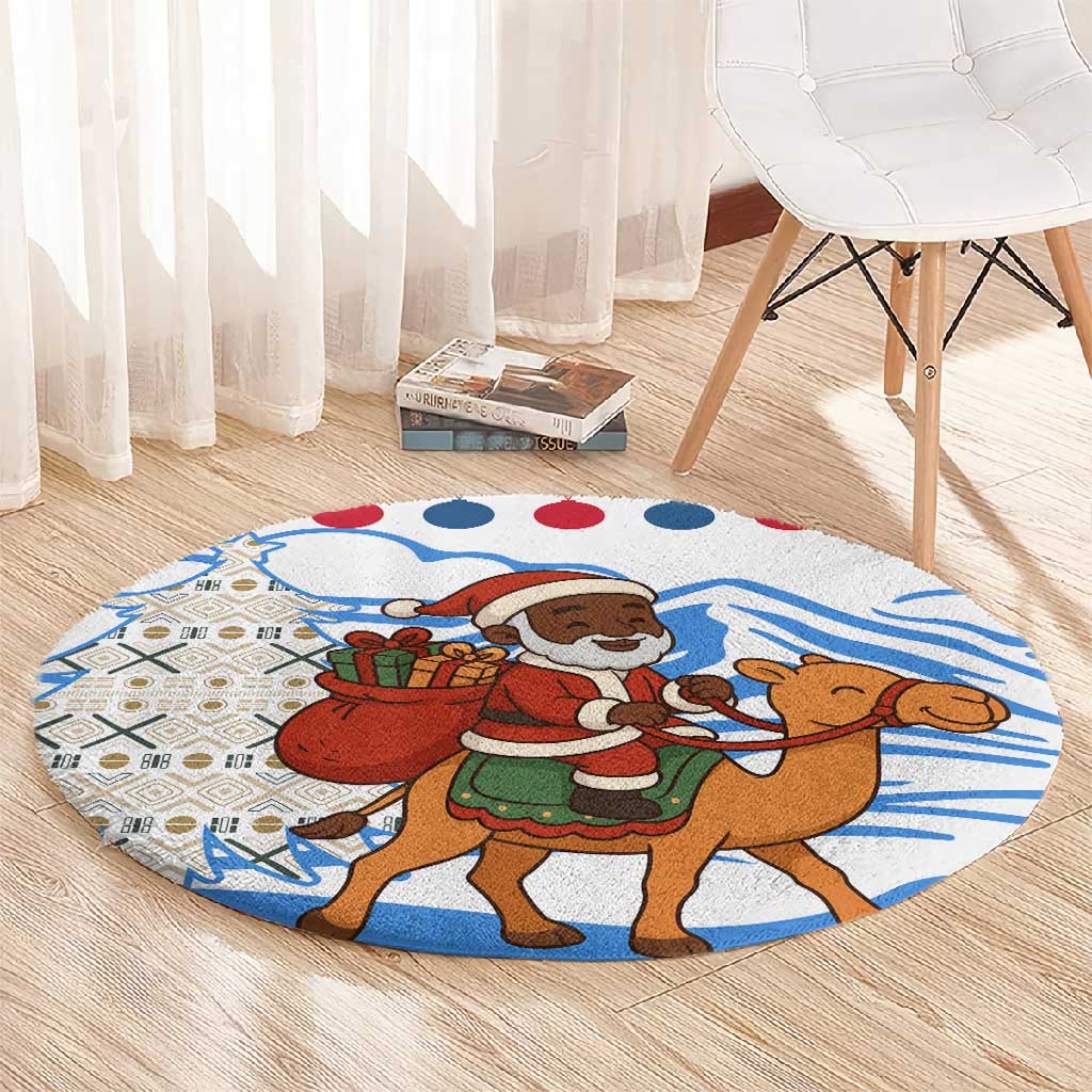 Somalia Christmas Round Carpet Santa on Camel Christmas Tree Ornaments Candy Canes and Snowflake - African Pride