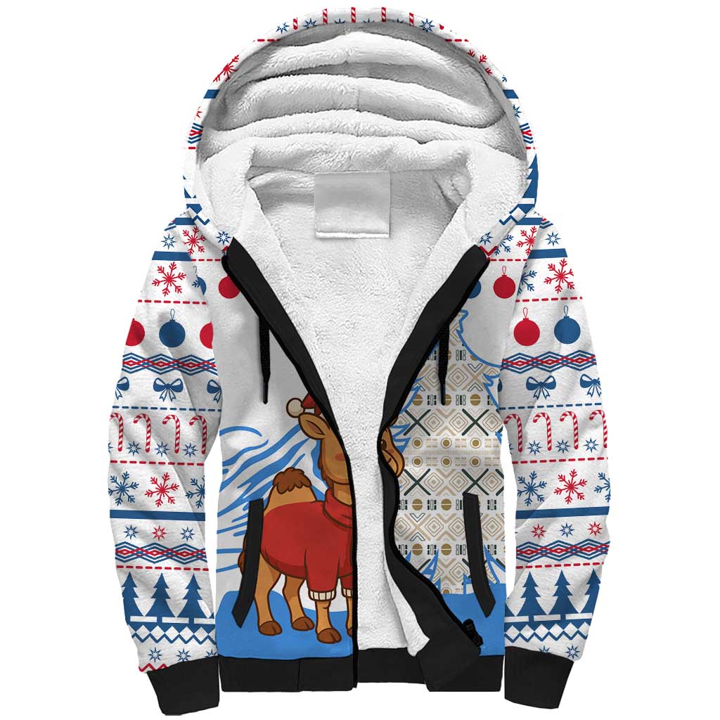 Somalia Christmas Sherpa Hoodie Santa on Camel Christmas Tree Ornaments Candy Canes and Snowflake - African Pride