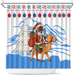 Somalia Christmas Shower Curtain Santa on Camel Christmas Tree Ornaments Candy Canes and Snowflake - African Pride