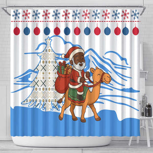 Somalia Christmas Shower Curtain Santa on Camel Christmas Tree Ornaments Candy Canes and Snowflake - African Pride