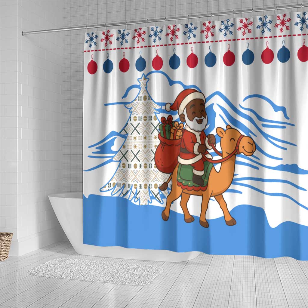 Somalia Christmas Shower Curtain Santa on Camel Christmas Tree Ornaments Candy Canes and Snowflake - African Pride