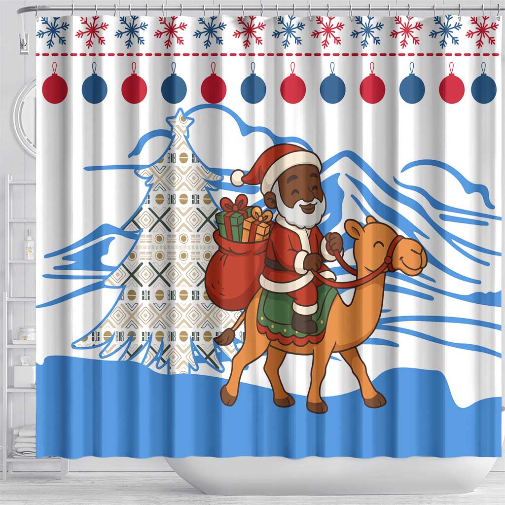Somalia Christmas Shower Curtain Santa on Camel Christmas Tree Ornaments Candy Canes and Snowflake - African Pride