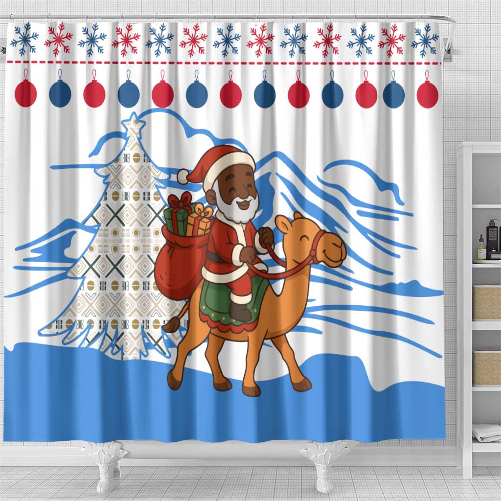 Somalia Christmas Shower Curtain Santa on Camel Christmas Tree Ornaments Candy Canes and Snowflake - African Pride