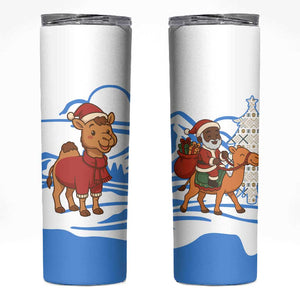 Somalia Christmas Skinny Tumbler Santa on Camel Christmas Tree Ornaments Candy Canes and Snowflake - African Pride