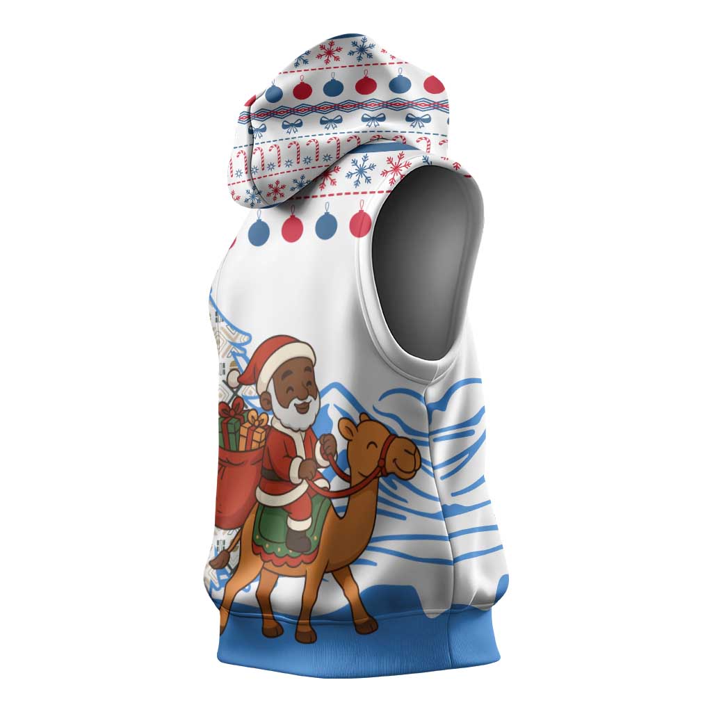 Somalia Christmas Sleeveless Hoodie Santa on Camel Christmas Tree Ornaments Candy Canes and Snowflake - African Pride