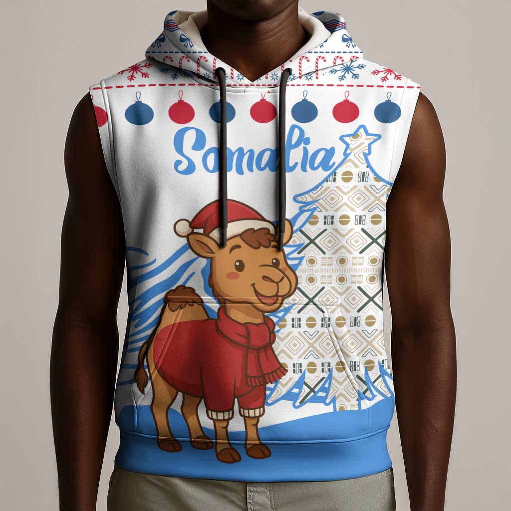 Somalia Christmas Sleeveless Hoodie Santa on Camel Christmas Tree Ornaments Candy Canes and Snowflake - African Pride