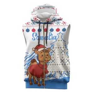 Somalia Christmas Sleeveless Zip Hoodie Santa on Camel Christmas Tree Ornaments Candy Canes and Snowflake - African Pride