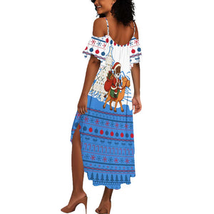 Somalia Christmas Summer Maxi Dress Santa on Camel Christmas Tree Ornaments Candy Canes and Snowflake - African Pride