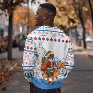 Somalia Christmas Sweatshirt Santa on Camel Christmas Tree Ornaments Candy Canes and Snowflake - African Pride