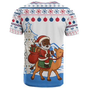 Somalia Christmas T shirt Santa on Camel Christmas Tree Ornaments Candy Canes and Snowflake - African Pride
