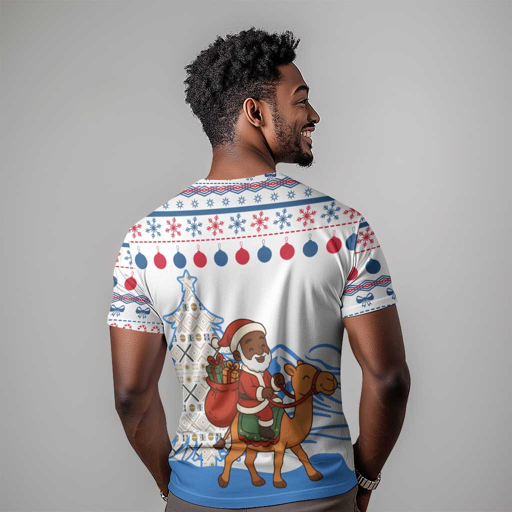 Somalia Christmas T shirt Santa on Camel Christmas Tree Ornaments Candy Canes and Snowflake - African Pride