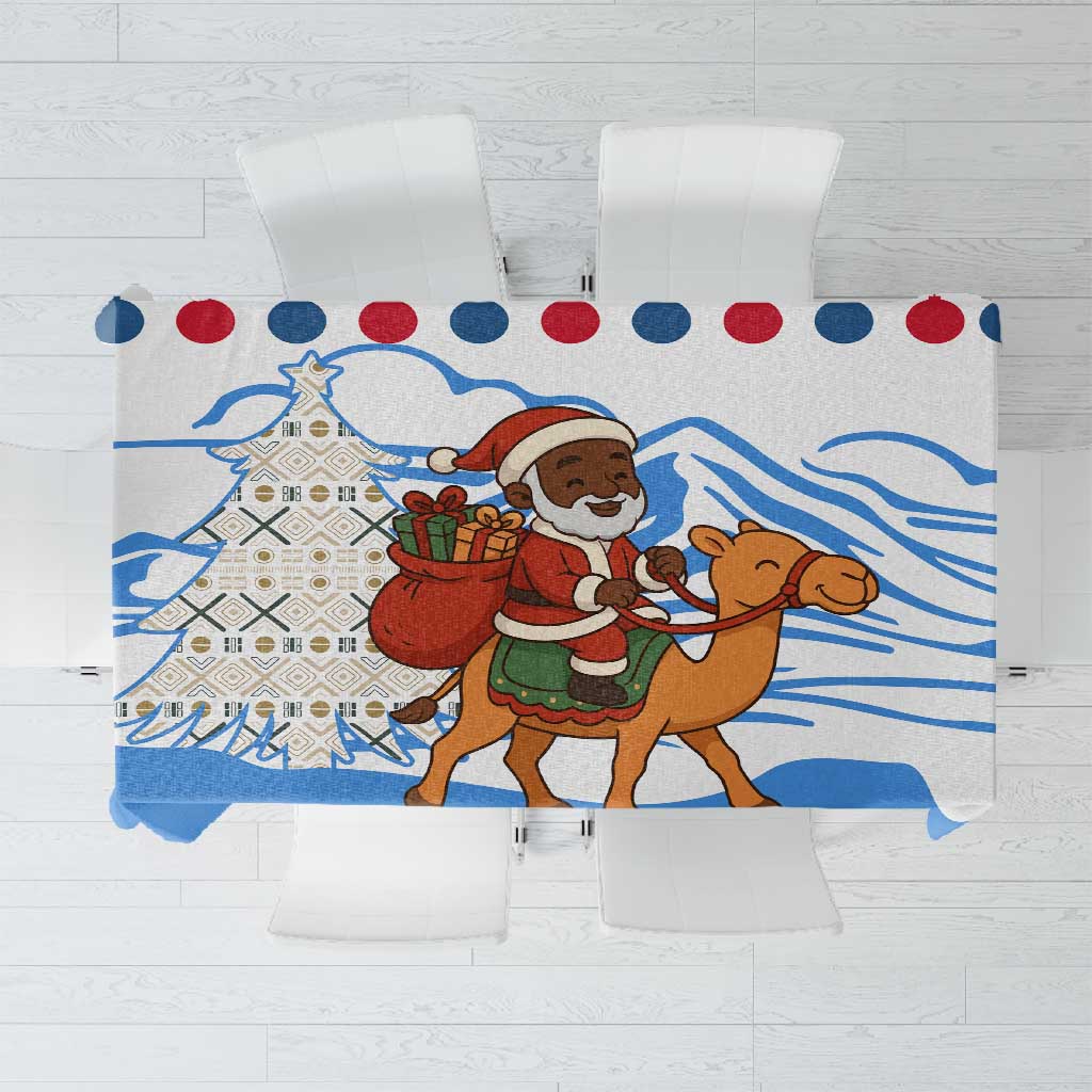 Somalia Christmas Tablecloth Santa on Camel Christmas Tree Ornaments Candy Canes and Snowflake - African Pride