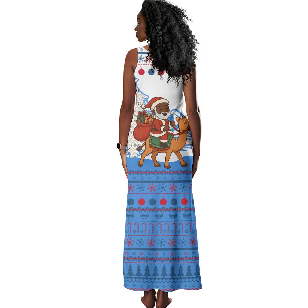 Somalia Christmas Tank Maxi Dress Santa on Camel Christmas Tree Ornaments Candy Canes and Snowflake - African Pride