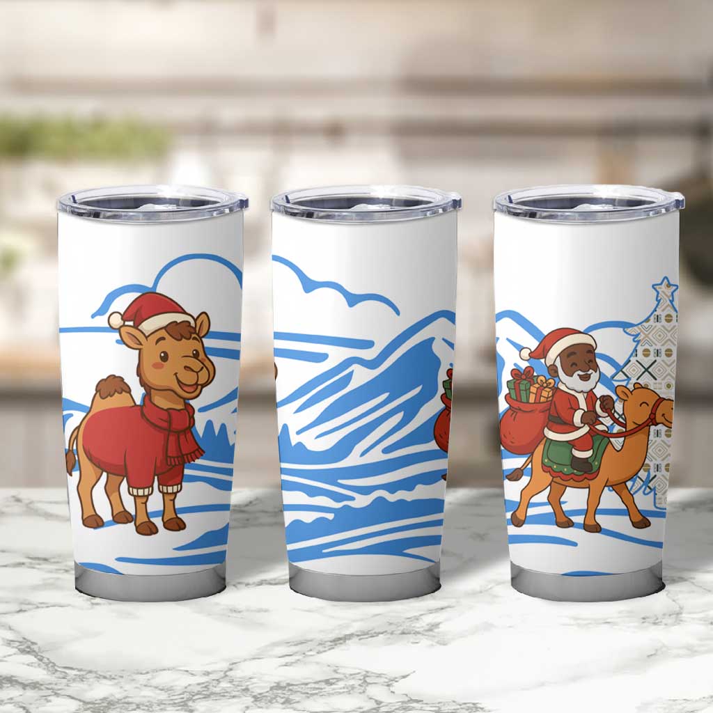Somalia Christmas Tumbler Cup Santa on Camel Christmas Tree Ornaments Candy Canes and Snowflake - African Pride
