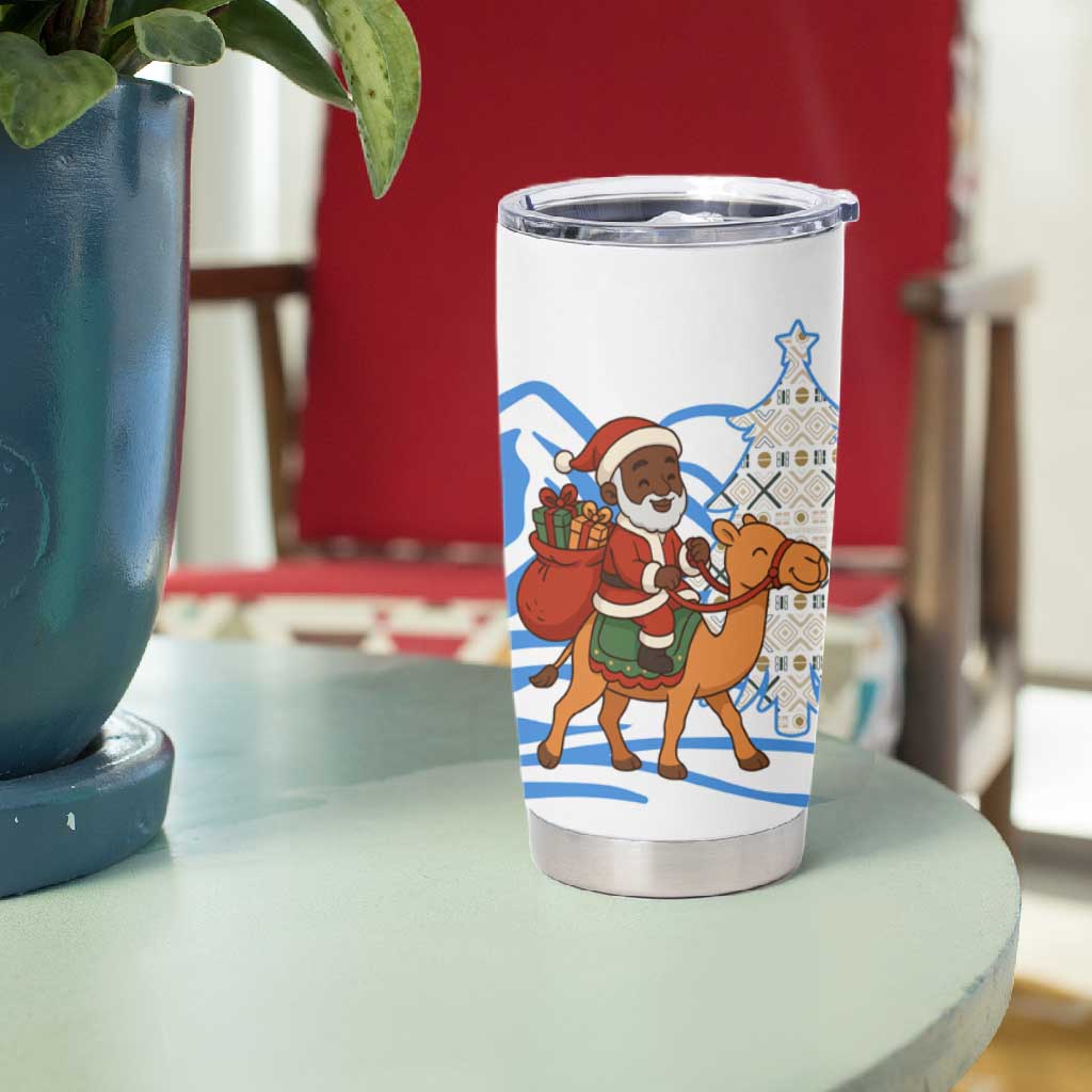 Somalia Christmas Tumbler Cup Santa on Camel Christmas Tree Ornaments Candy Canes and Snowflake - African Pride
