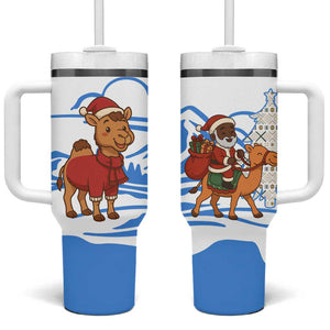 Somalia Christmas Tumbler With Handle Santa on Camel Christmas Tree Ornaments Candy Canes and Snowflake - African Pride