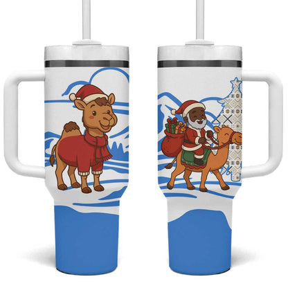 Somalia Christmas Tumbler With Handle Santa on Camel Christmas Tree Ornaments Candy Canes and Snowflake - African Pride