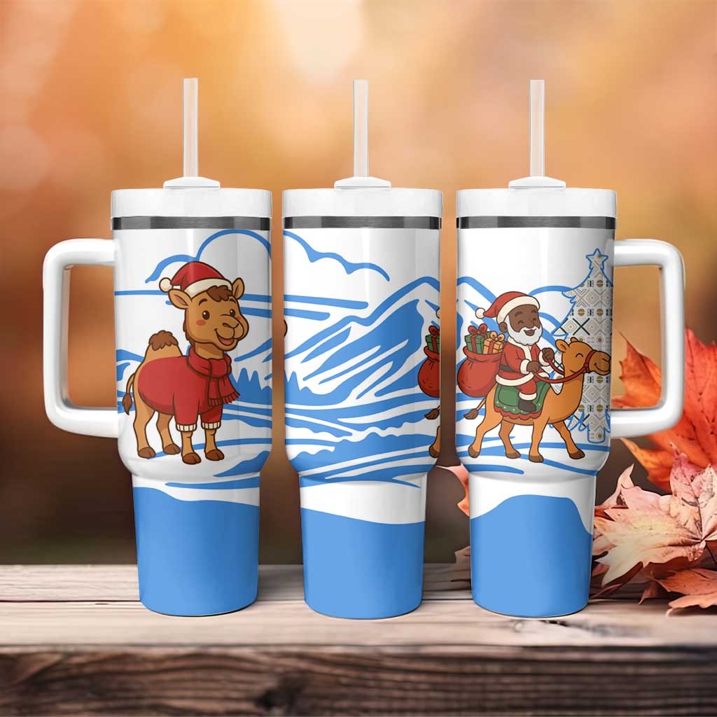 Somalia Christmas Tumbler With Handle Santa on Camel Christmas Tree Ornaments Candy Canes and Snowflake - African Pride