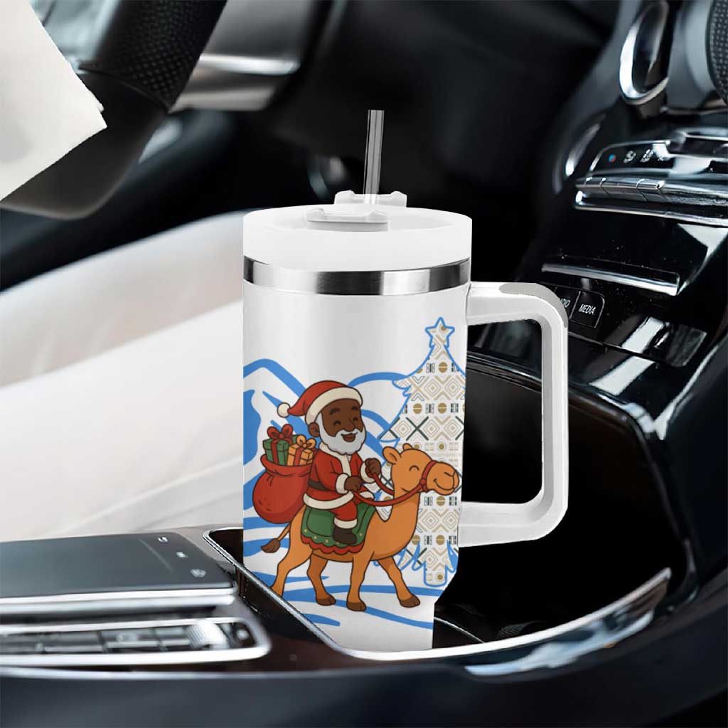 Somalia Christmas Tumbler With Handle Santa on Camel Christmas Tree Ornaments Candy Canes and Snowflake - African Pride