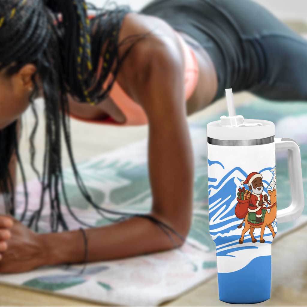 Somalia Christmas Tumbler With Handle Santa on Camel Christmas Tree Ornaments Candy Canes and Snowflake - African Pride