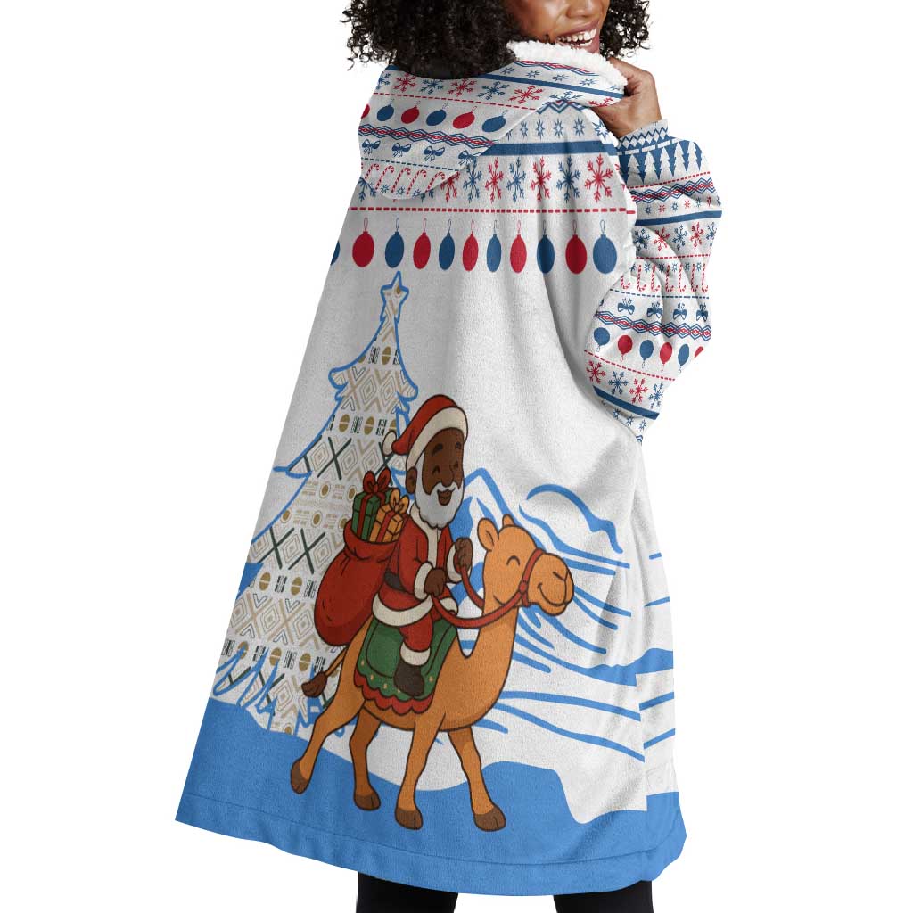 Somalia Christmas Wearable Blanket Hoodie Santa on Camel Christmas Tree Ornaments Candy Canes and Snowflake - African Pride