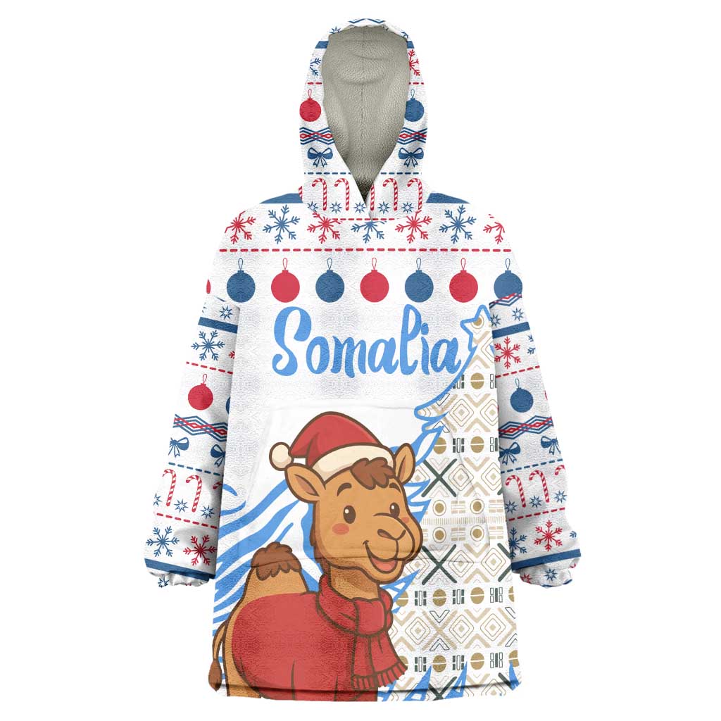 Somalia Christmas Wearable Blanket Hoodie Santa on Camel Christmas Tree Ornaments Candy Canes and Snowflake - African Pride