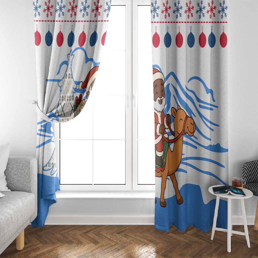 Somalia Christmas Window Curtain Santa on Camel Christmas Tree Ornaments Candy Canes and Snowflake - African Pride