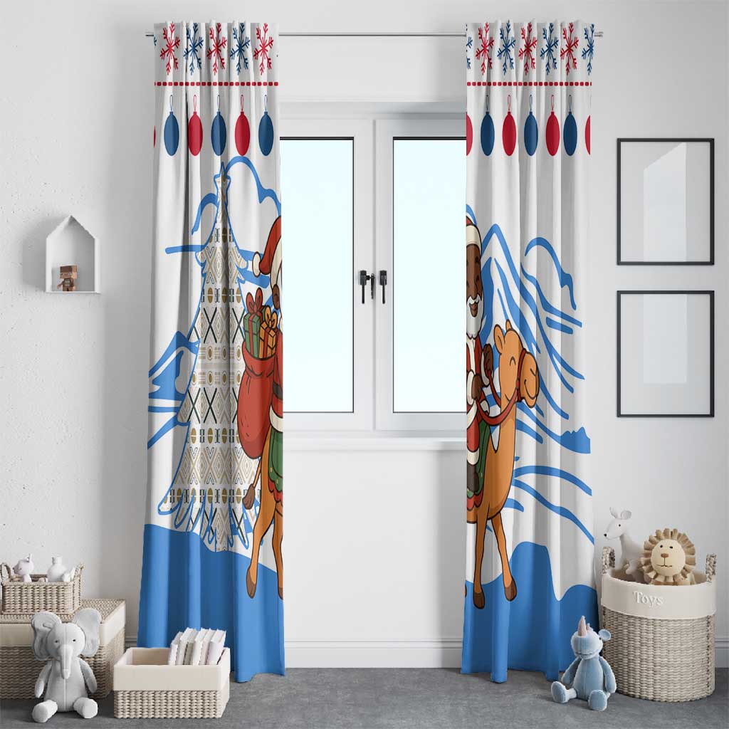 Somalia Christmas Window Curtain Santa on Camel Christmas Tree Ornaments Candy Canes and Snowflake - African Pride