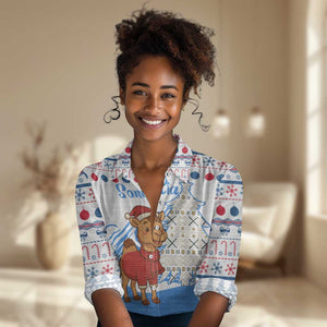 Somalia Christmas Women Casual Shirt Santa on Camel Christmas Tree Ornaments Candy Canes and Snowflake - African Pride