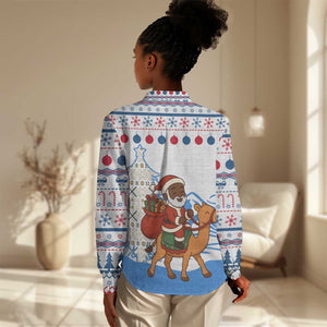 Somalia Christmas Women Casual Shirt Santa on Camel Christmas Tree Ornaments Candy Canes and Snowflake - African Pride