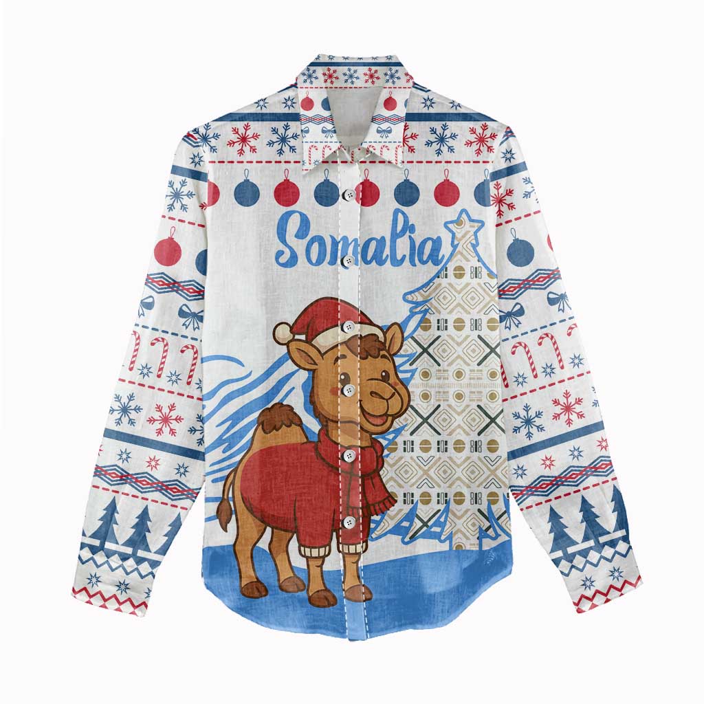 Somalia Christmas Women Casual Shirt Santa on Camel Christmas Tree Ornaments Candy Canes and Snowflake - African Pride