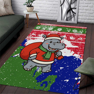 Gambia Christmas Area Rug Santa Hippo National Coat of Arms Snowflakes and Festive Holiday - African Pride