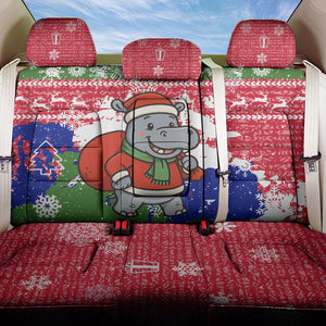Gambia Christmas Back Car Seat Cover Santa Hippo National Coat of Arms Snowflakes and Festive Holiday - African Pride