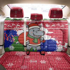 Gambia Christmas Back Car Seat Cover Santa Hippo National Coat of Arms Snowflakes and Festive Holiday - African Pride
