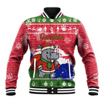 Gambia Christmas Baseball Jacket Santa Hippo National Coat of Arms Snowflakes and Festive Holiday - African Pride