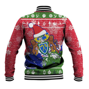 Gambia Christmas Baseball Jacket Santa Hippo National Coat of Arms Snowflakes and Festive Holiday - African Pride