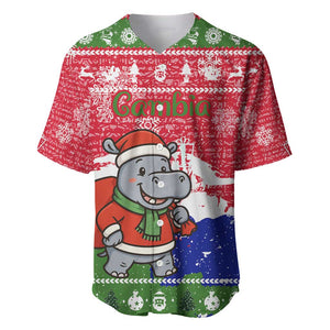 Gambia Christmas Baseball Jersey Santa Hippo National Coat of Arms Snowflakes and Festive Holiday - African Pride