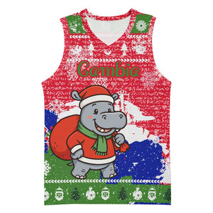 Gambia Christmas Basketball Jersey Santa Hippo National Coat of Arms Snowflakes and Festive Holiday - African Pride