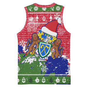 Gambia Christmas Basketball Jersey Santa Hippo National Coat of Arms Snowflakes and Festive Holiday - African Pride