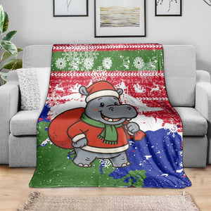 Gambia Christmas Blanket Santa Hippo National Coat of Arms Snowflakes and Festive Holiday - African Pride