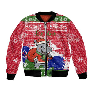 Gambia Christmas Bomber Jacket Santa Hippo National Coat of Arms Snowflakes and Festive Holiday - African Pride