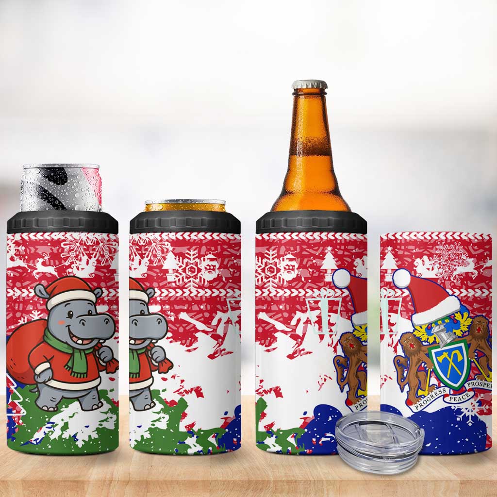 Gambia Christmas 4 in 1 Can Cooler Tumbler Santa Hippo National Coat of Arms Snowflakes and Festive Holiday - African Pride