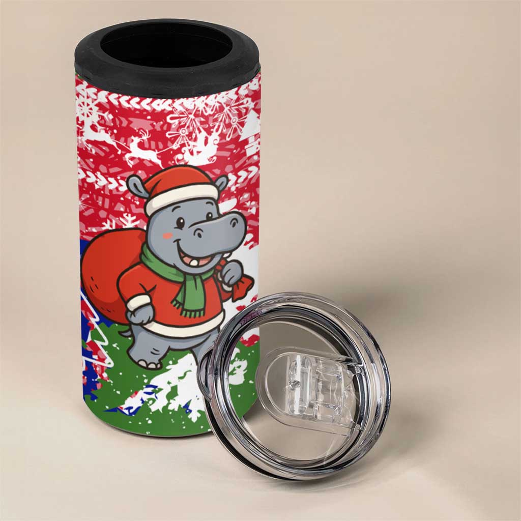 Gambia Christmas 4 in 1 Can Cooler Tumbler Santa Hippo National Coat of Arms Snowflakes and Festive Holiday - African Pride