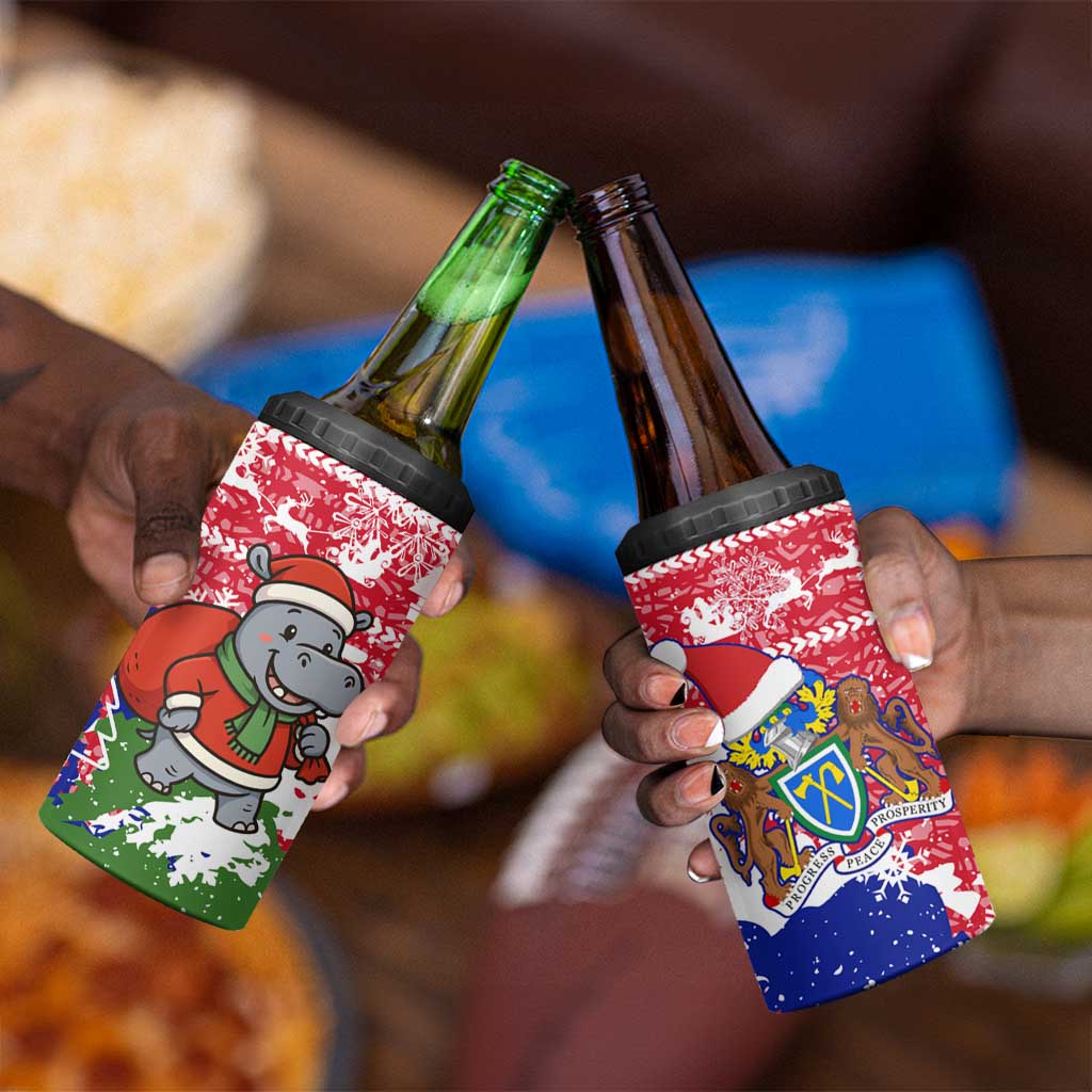 Gambia Christmas 4 in 1 Can Cooler Tumbler Santa Hippo National Coat of Arms Snowflakes and Festive Holiday - African Pride