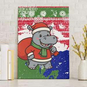 Gambia Christmas Canvas Wall Art Santa Hippo National Coat of Arms Snowflakes and Festive Holiday - African Pride