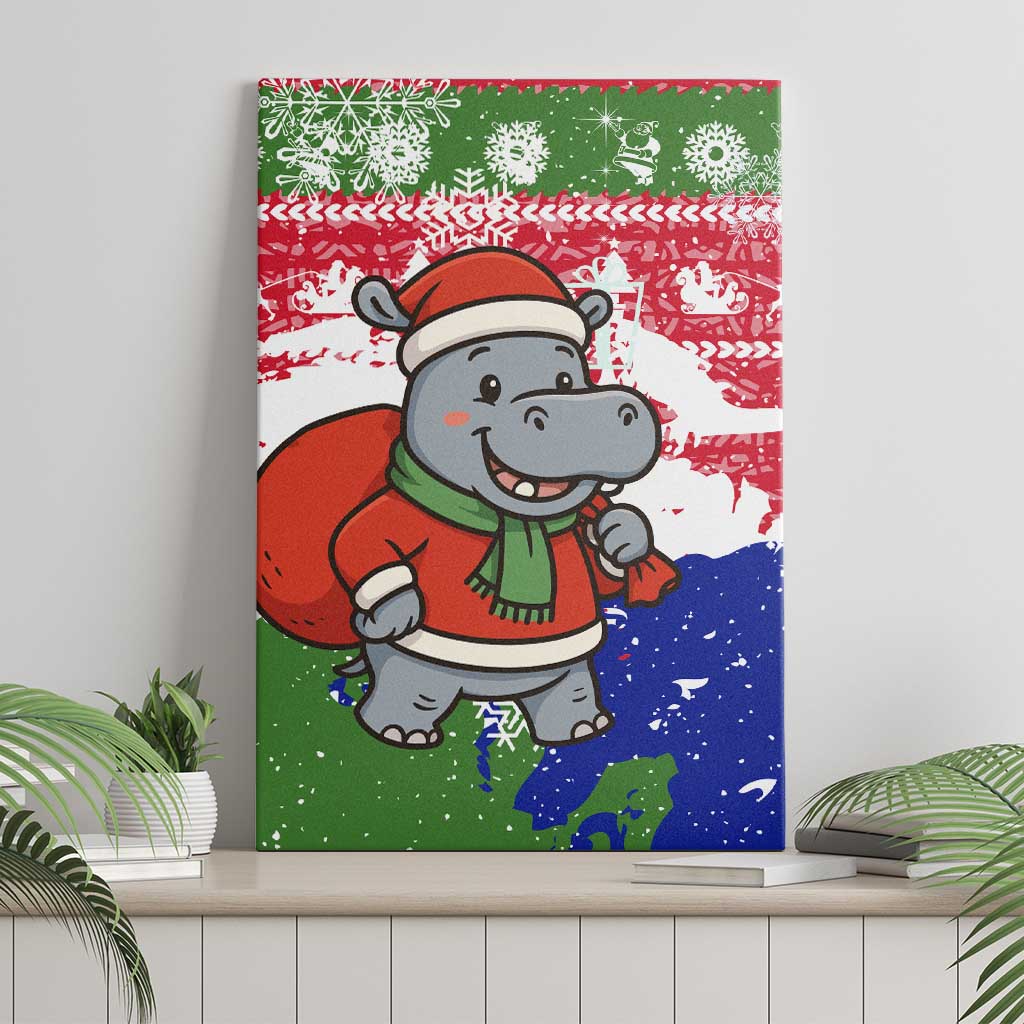 Gambia Christmas Canvas Wall Art Santa Hippo National Coat of Arms Snowflakes and Festive Holiday - African Pride