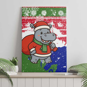 Gambia Christmas Canvas Wall Art Santa Hippo National Coat of Arms Snowflakes and Festive Holiday - African Pride