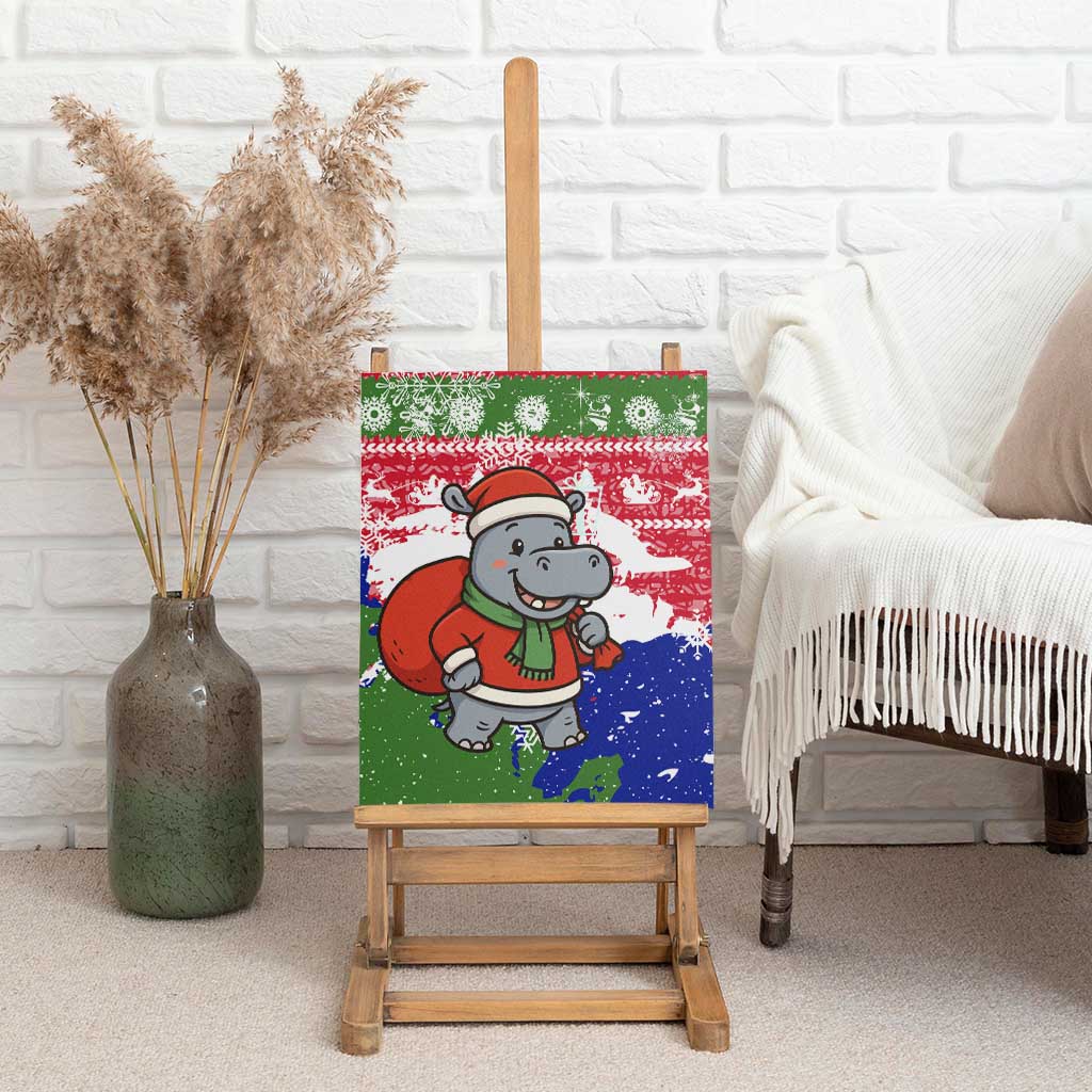 Gambia Christmas Canvas Wall Art Santa Hippo National Coat of Arms Snowflakes and Festive Holiday - African Pride